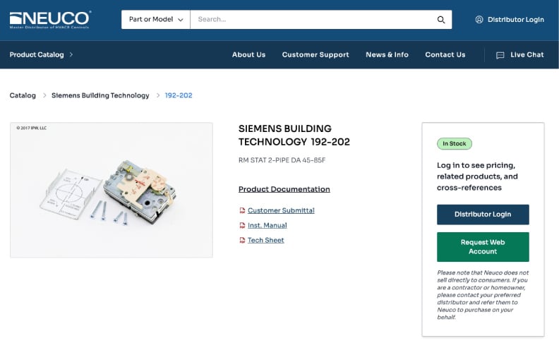 Neuco non-logged-in example product detail page
